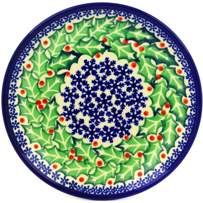 Polish Pottery Plate 7&quot; Snowflakes And Holly
