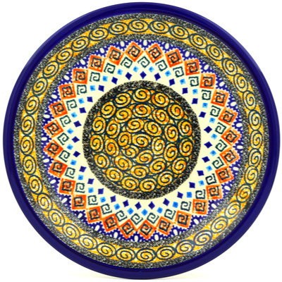 Polish Pottery Plate 9&quot; Aztec Swirls UNIKAT