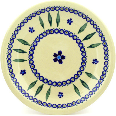 Polish Pottery Plate 9&quot; Blue Flowering Peacock