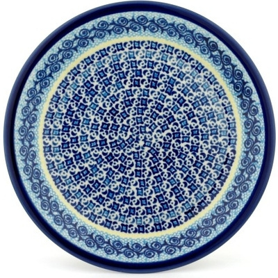 Polish Pottery Plate 9&quot; Blue Mediterranean Swirl