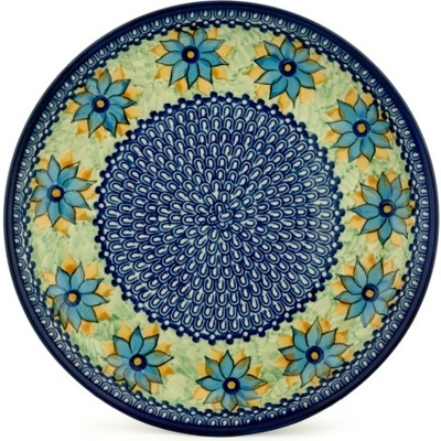 Polish Pottery Plate 9&quot; Blue Poinsettia Wreath UNIKAT