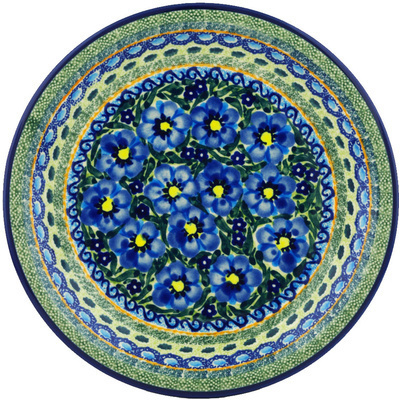 Polish Pottery Plate 9&quot; Blue Poppy Patch UNIKAT