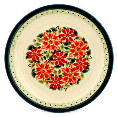 Polish Pottery Plate 9&quot; Christmas Poinsettias