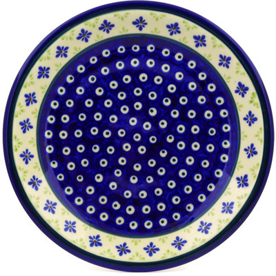 Polish Pottery Plate 9&quot; Gingham Peacock