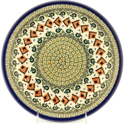 Polish Pottery Plate 9&quot; Green Mosaic UNIKAT