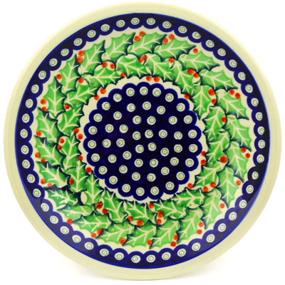 Polish Pottery Plate 9&quot; Holly Berry Wreath