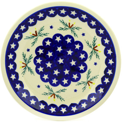 Polish Pottery Plate 9&quot; Holly Stars