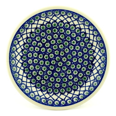 Polish Pottery Plate 9&quot; Lattice Peacock