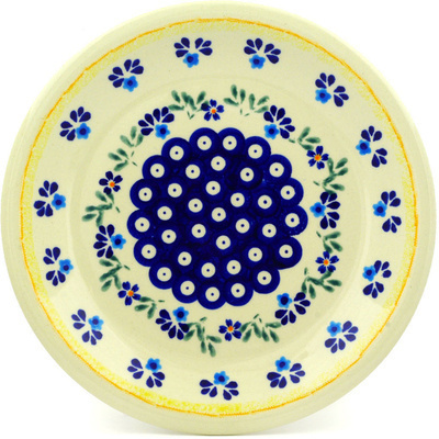 Polish Pottery Plate 9&quot; Muscari Peacock