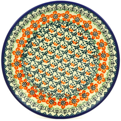 Polish Pottery Plate 9&quot; Orange Trellis