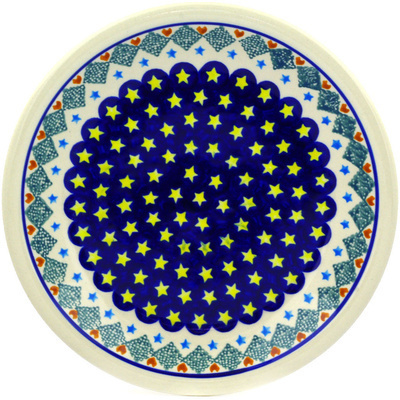 Polish Pottery Plate 9&quot; Peacock Stars