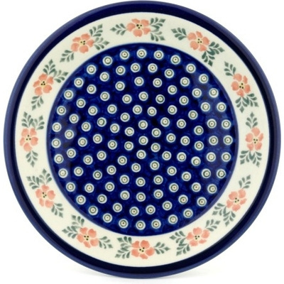 Polish Pottery Plate 9&quot; Poinsetia Peacock