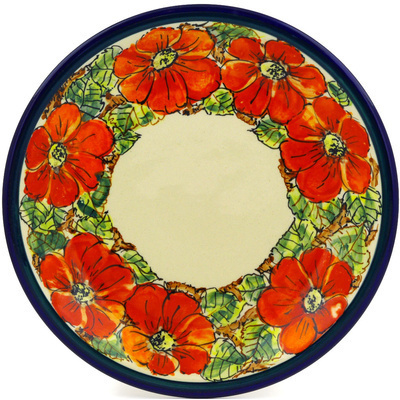 Polish Pottery Plate 9&quot; Red Poppy Field