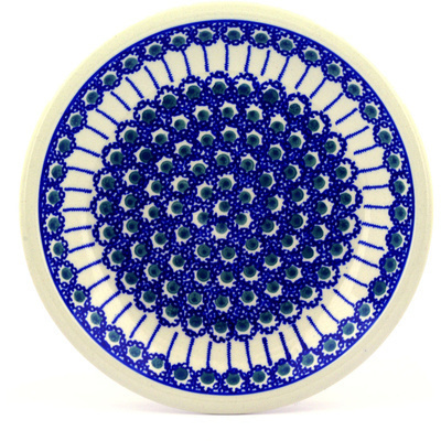 Polish Pottery Plate 9&quot; Royal Blue Peacock