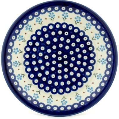Polish Pottery Plate 9&quot; Sky Blue Daisy