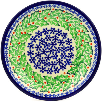 Polish Pottery Plate 9&quot; Snowflakes And Holly