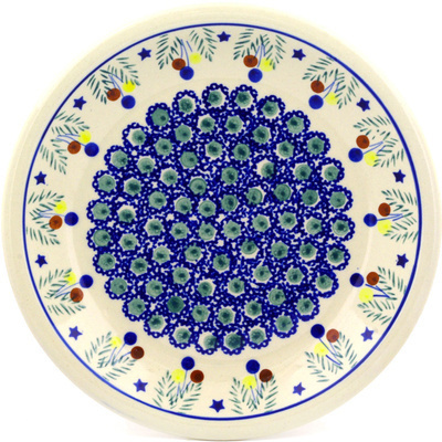 Polish Pottery Plate 9&quot; Stars And Holly Berries