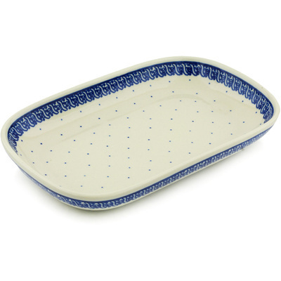 Polish Pottery Platter 10&quot; Blue Polka Dot