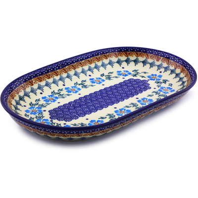 Polish Pottery Platter 11&quot; Blue Cornflower