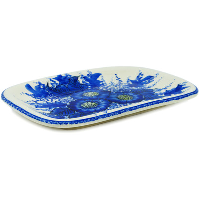 Polish Pottery Platter 11&quot; Blue Poppy Dream UNIKAT
