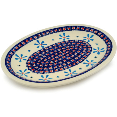 Polish Pottery Platter 11&quot; Spinning Daisies