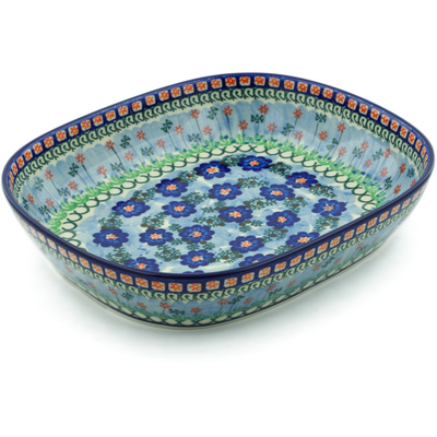 Polish Pottery Platter 12&quot; Blue Poppy Circle UNIKAT