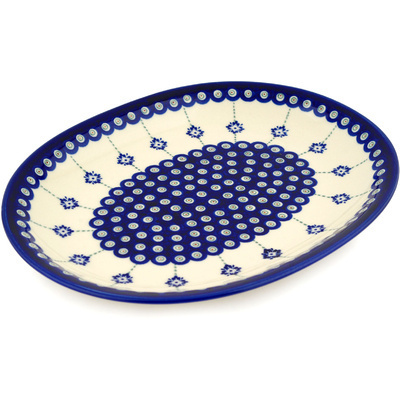 Polish Pottery Platter 13&quot; Blue Boutonniere