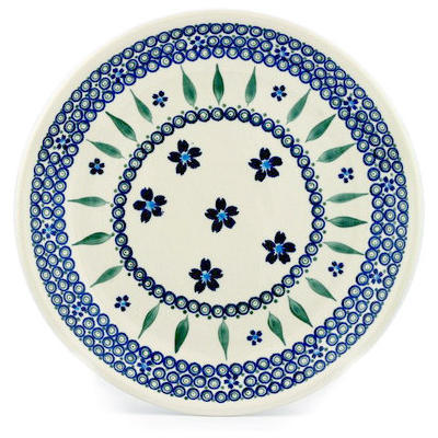 Polish Pottery Platter 13&quot; Blue Flowering Peacock