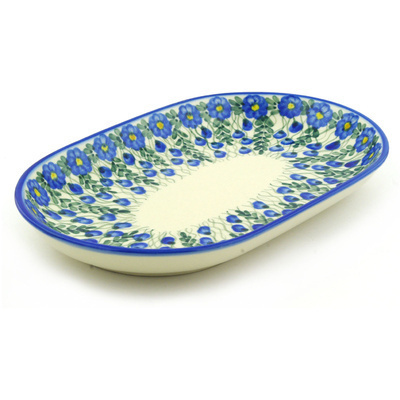 Polish Pottery Platter 13&quot; Blue Velvet Gardens