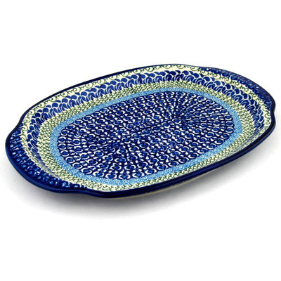 Polish Pottery Platter 15&quot; Blue Passion
