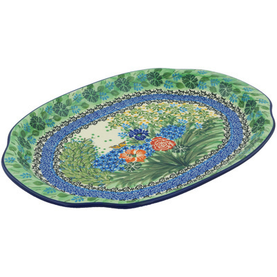 Polish Pottery Platter 15&quot; Spring Paradise UNIKAT