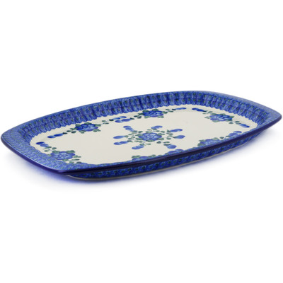 Polish Pottery Platter 16&quot; Blue Poppies
