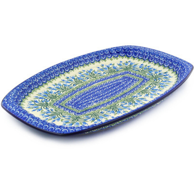Polish Pottery Platter 16&quot; Feathery Bluebells