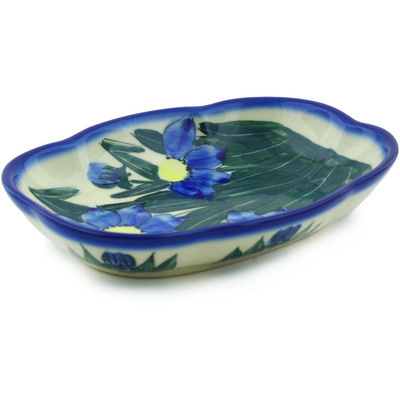 Polish Pottery Platter 6&quot; Blue Coneflower UNIKAT