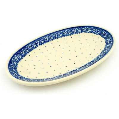 Polish Pottery Platter 8&quot; Blue Polka Dot
