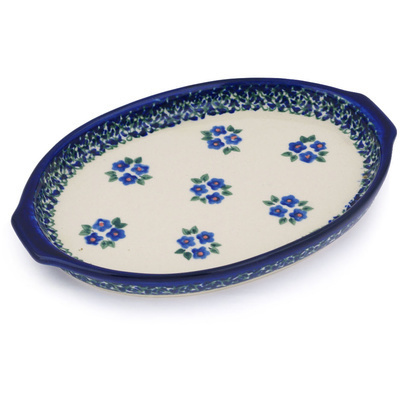 Polish Pottery Platter 8&quot; Forget Me Not Dots