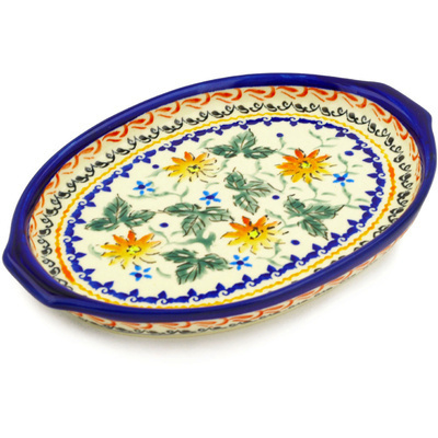 Polish Pottery Platter 8&quot; Mexican Flame UNIKAT