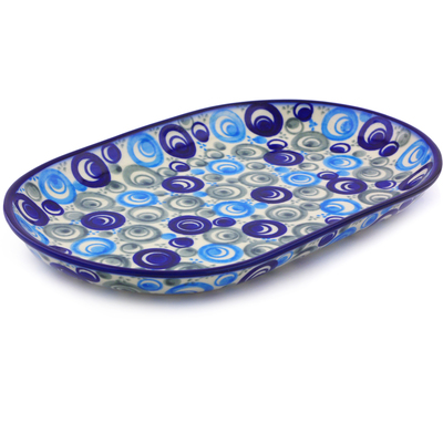 Polish Pottery Platter 9&quot; Blue Peacock Eye