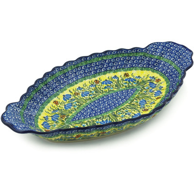 Polish Pottery Platter with Handles 16&quot; Butterfly Sunshine UNIKAT