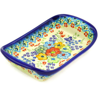Polish Pottery Platter with Handles 7&quot; Spring Garden UNIKAT