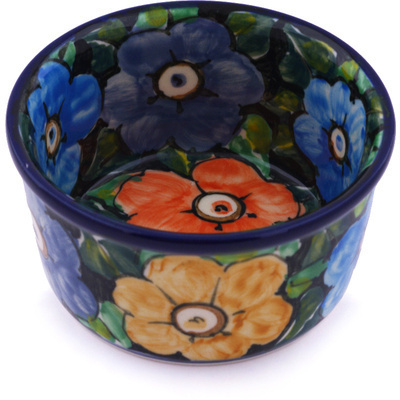 Polish Pottery Ramekin Bowl Small Springtime Flowers UNIKAT