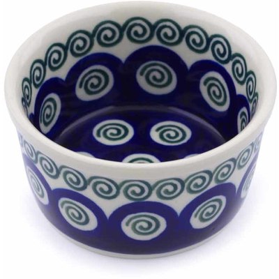 Polish Pottery Ramekin Bowl Small Swirling Peacock