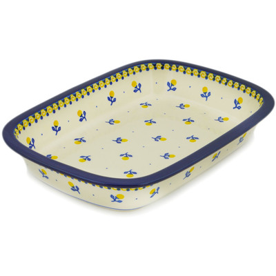 Polish Pottery Rectangular Baker with Grip Lip 12-inch Yellow Buds