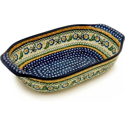 Polish Pottery Rectangular Baker with Handles 14&quot; Autumn Basket