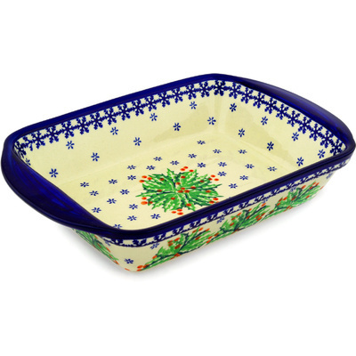 Polish Pottery Rectangular Baker with Handles 14&quot; Holly Berries