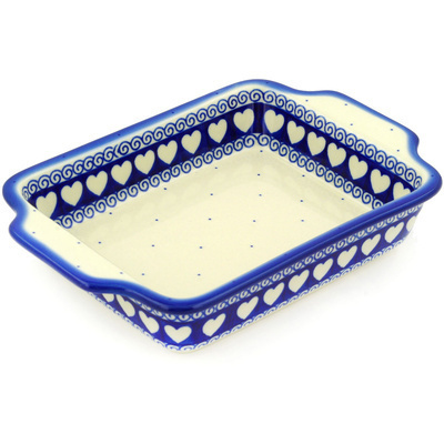 Polish Pottery Rectangular Baker with Handles 9&quot; Light Hearted