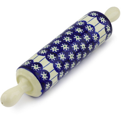 Polish Pottery Rolling Pin 13&quot; Aster Peacock Blossom