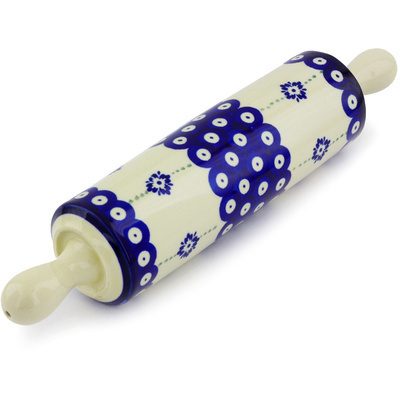 Polish Pottery Rolling Pin 13&quot; Blue Boutonniere