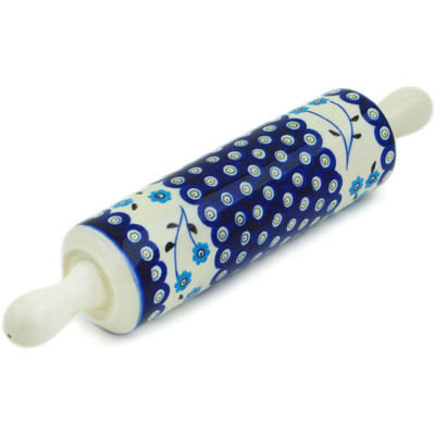 Polish Pottery Rolling Pin 13&quot; Peacock Poppies