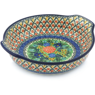 Polish Pottery Round Baker with Handles 10-inch Superb Sequence UNIKAT